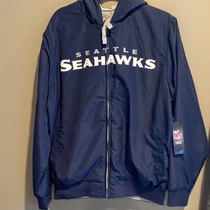 REVERSIBLE!! Seattle Seahawks Navy Blue Jacket/ Gray Zip Hoodie